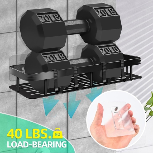 New 3-Pack Bathroom/Kitchen Shelves with Hooks, No Drilling, Large Storage/Black - Picture 5 of 12